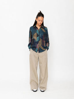 Contemponari - Multi-Colour Abstract Printed Satin Shirt