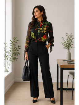 HAAVI BY PURAB - Black Ravanya Enchanted Bloom Georgette Top