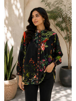 HAAVI BY PURAB - Black Vrikshika Floral Cotton Shirt