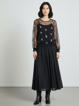 Scoup - Black Pleated Long Skirt