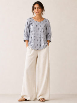 Scoup - Blue Cotton Dobby Pintuck Top