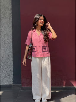 The Suitable - Women Pink Embroidered Viscose Rayon Casual Shirt