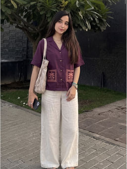 The Suitable - Women Purple Embroidered Viscose Rayon Casual Shirt