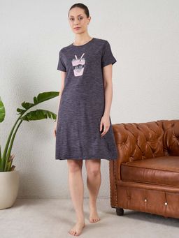 July Nightwear - July for Women Knitted Cotton Grey Short Nighty-Jss001