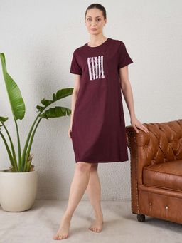 July Nightwear - July for Women Knitted Cotton Wine Short Nighty-Jss002