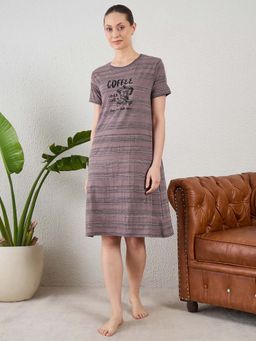 July Nightwear - July for Women Knitted Cotton Brown Short Nighty-Jss003