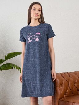 July Nightwear - July for Women Knitted Cotton Navy Short Nighty-Jss005