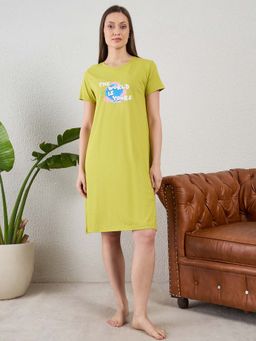 July Nightwear - July for Women Knitted Cotton Green Short Nighty-Jss008