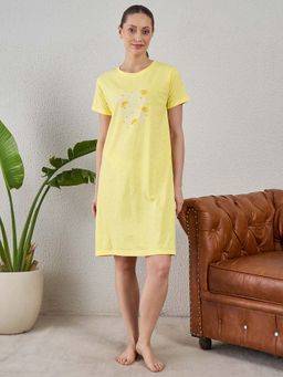 July Nightwear - July for Women Knitted Cotton Yellow Short Nighty-Jss009