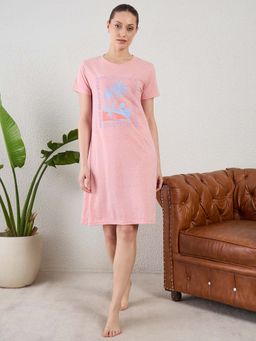July Nightwear - July for Women Knitted Cotton Pink Short Nighty-Jss010