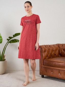 July Nightwear - July for Women Knitted Cotton Red Short Nighty-Jss011