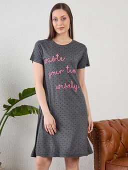 July Nightwear - July for Women Knitted Cotton Grey Short Nighty-Jss013