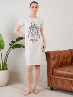 July Nightwear - July for Women Knitted Cotton Off White Short Nighty-Jss015