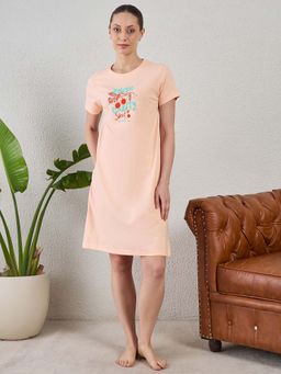 July Nightwear - July for Women Knitted Cotton Peach Short Nighty-Jss016