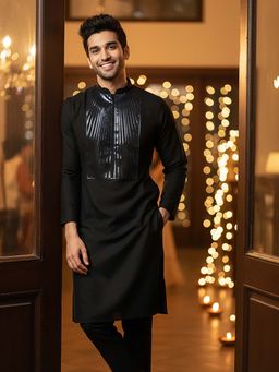 KISAH - Black Cotton Blend Full Sleeves Kurta With Pant
