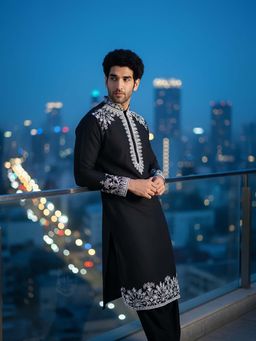 KISAH - Black Silk Blend Full Sleeves Kurta