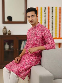 KISAH - Pink Silk Blend Full Sleeves Kurta With Churidar