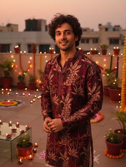 KISAH - Maroon Cotton Blend Full Sleeves Kurta With Pant