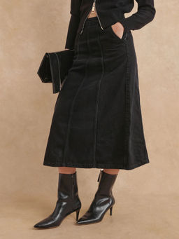 RAREISM - Parrow Primary Black Plain Regular Maxi Skirt
