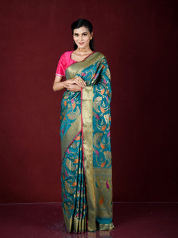 EXCLUSIVA - Green Zari Woven Work Banarasi Saree with Unstitched Blouse