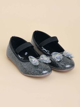 Hopscotch - Girls Black Bow Applique Ballerinas