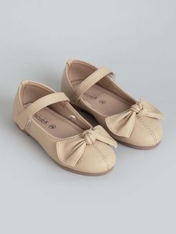 Hopscotch - Girls Beige Bow Mary Jane Ballerinas
