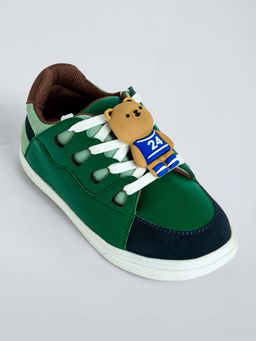 Hopscotch - Boys Green Teddy Bear Charm Lace-Up Sneakers
