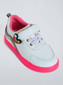 Hopscotch - Girls White Rainbow Detail Velcro Sneakers
