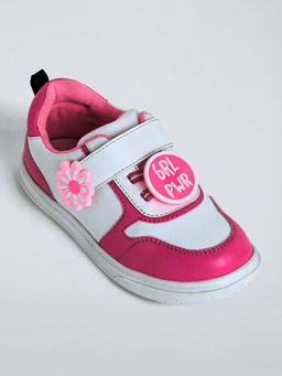 Hopscotch - Girls White-Pink Flower Detail Sneakers