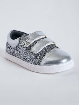 Hopscotch - Girls Silver Glitter Embellished Sneakers