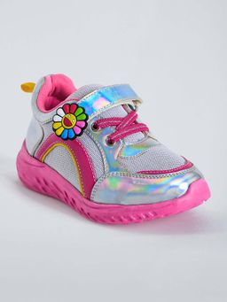 Hopscotch - Girls Pink Floral Applique Sneakers