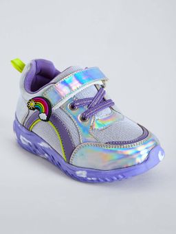 Hopscotch - Girls Blue Rainbow Applique Sneakers