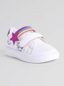 Hopscotch - Girls White Unicorn Star Applique Sneakers
