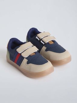 Hopscotch - Boys Navy Blue-Beige Colorblock Velcro Sneakers
