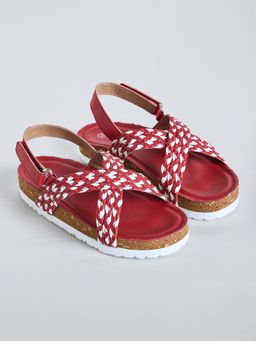 Hopscotch - Girls Red Textured Velcro Sandals