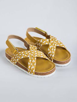Hopscotch - Girls Mustard Textured Velcro Sandals