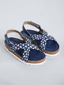 Hopscotch - Girls Navy Blue Textured Velcro Sandals
