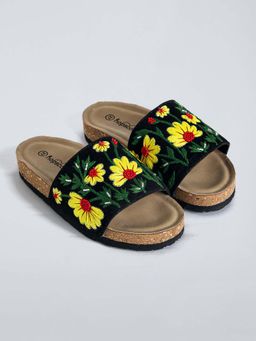 Hopscotch - Girls Multi-Color Floral Embroidered Sliders