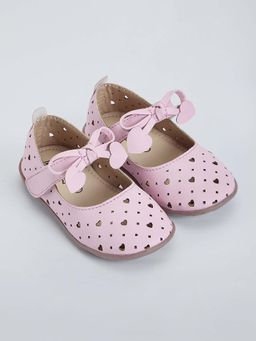 Hopscotch - Girls Pink Bow Applique Cut Out Heart Mary Jane Ballerina