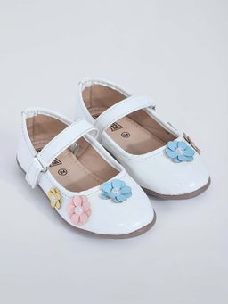 Hopscotch - Girls Light Blue Floral Applique Mary Jane Ballerina