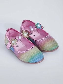 Hopscotch - Girls Multi-Color Floral Applique Mary Jane Ballerina