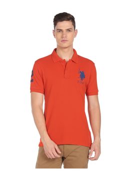 U.S. POLO ASSN. - Men Orange Solid Short Sleeve Polo T-Shirt