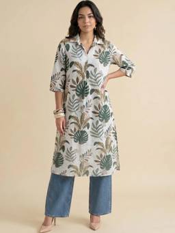 Gahan - Womens Off White Printed Collar Neck Three Fourth Sleeves Kurta