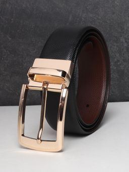 Teakwood - Men Black And Brown Textured Reversible Leather Belt