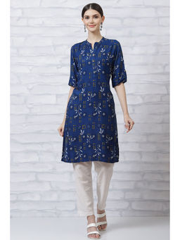 Rangriti - Indigo Blue Rayon Straight Kurta