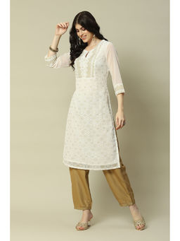 Rangriti - Off White Poly Georgette Straight Kurta