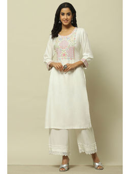 Rangriti - White Rayon Slub Straight Kurta
