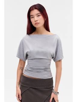 BDG by Urban Outfitters - Grey Slash Neck Ruched Top