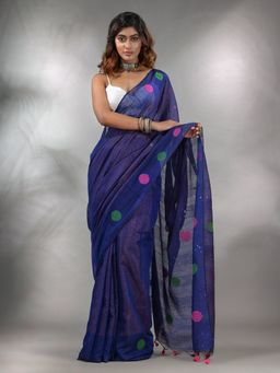 CHARUKRITI - Blue Tissue Handwoven Saree with Geometric Motifs and Sequin Work & Unstitched Blouse