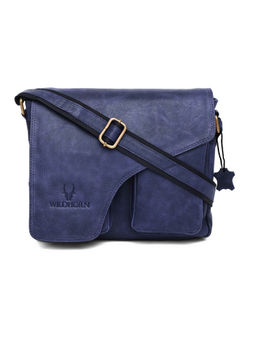 WILDHORN - Blue Classic Leather Messenger Bag for Men I Office Bags I Travel Bags I Adjustable Strap